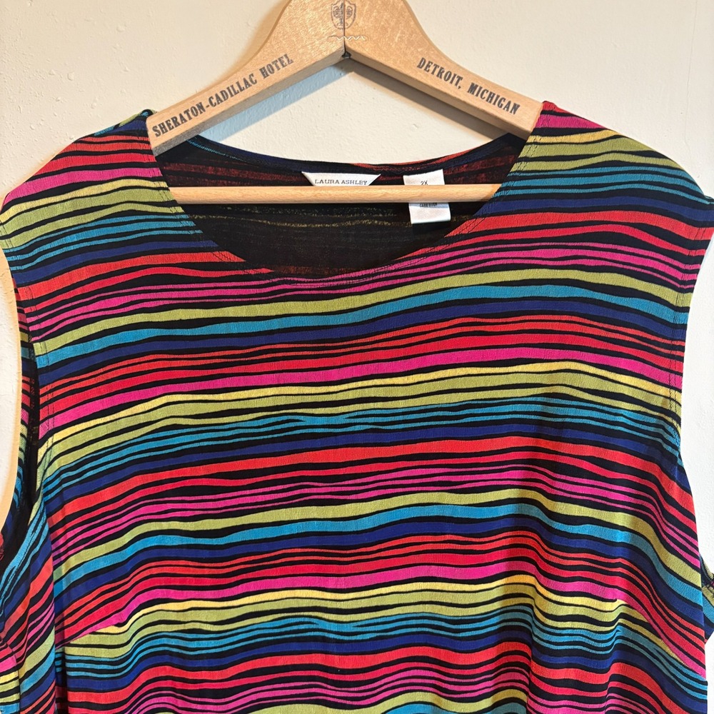 Laura Ashley Sleeveless Tank Rainbow Striped Top Multicolor Womens Plus 2X - Picture 3 of 8